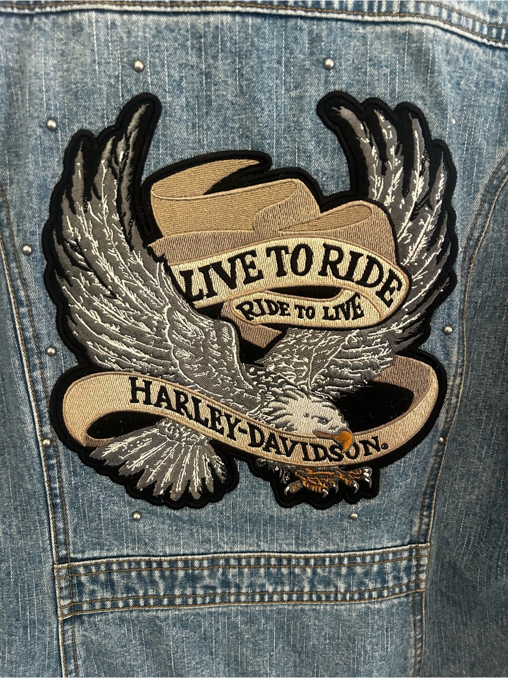 Vintage Harley Davidson Women’s Denim embroidered eagle Jacket Size S - Picture 2 of 10